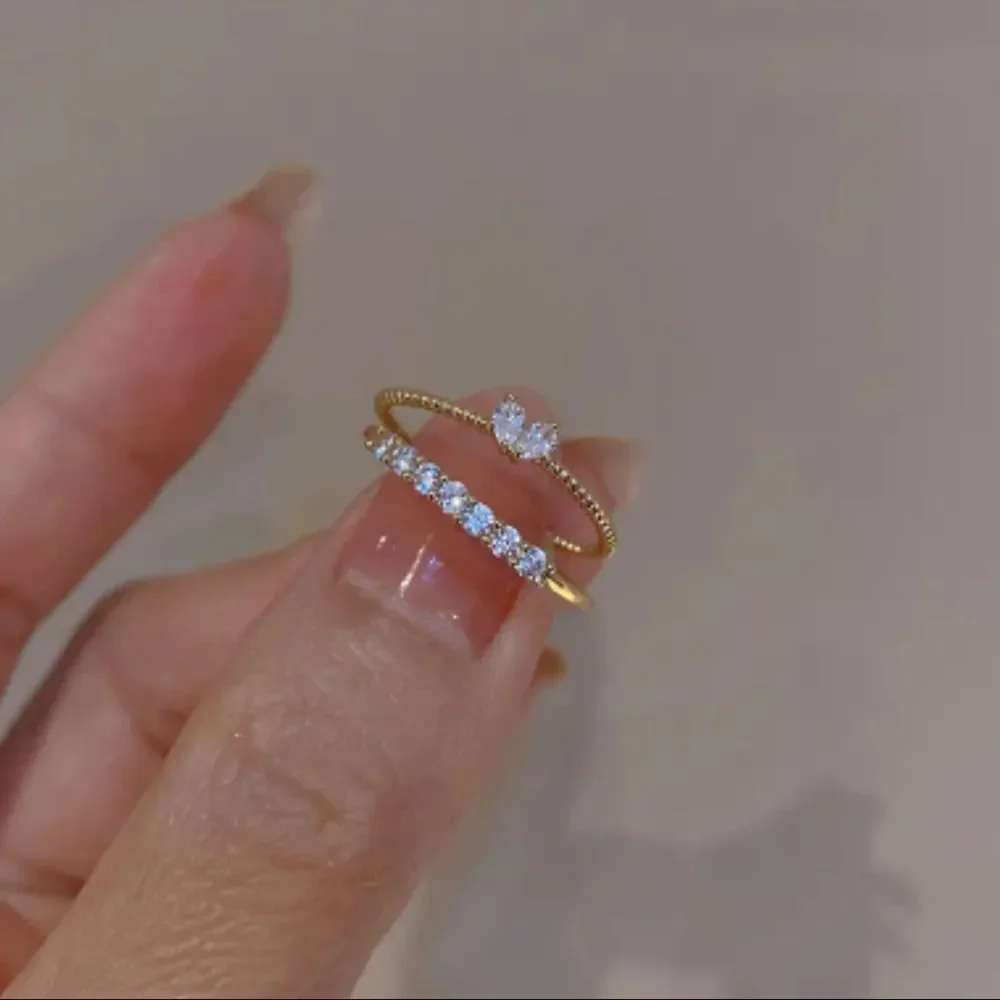 ✨️ 18k gold Plated Love Heart Open Ring 2pcs/Set Personality Design Ring